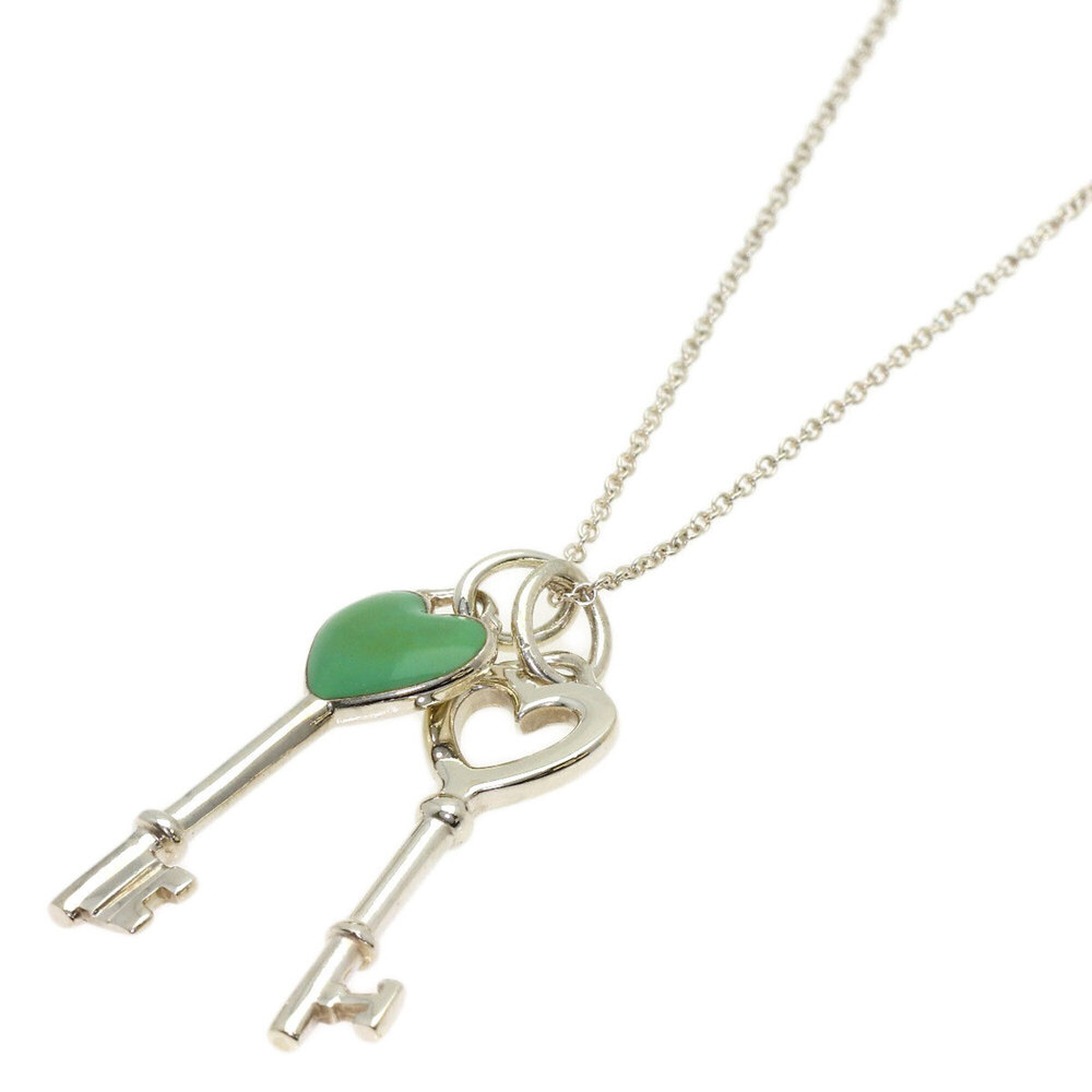 Tiffany & Co. Double Heart Key Enamel Necklace, Silver, Women's.